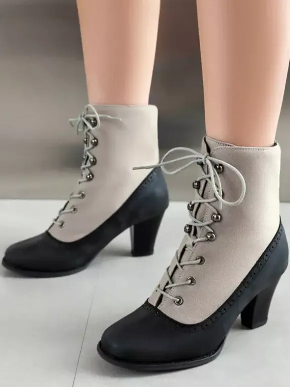 Classic Vintage Style Lolita Boots PU Leather Round Toe Red Lolita Shoes