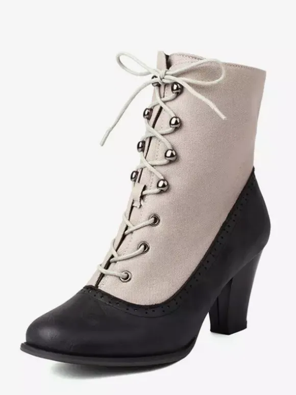 Classic Vintage Style Lolita Boots PU Leather Round Toe Red Lolita Shoes