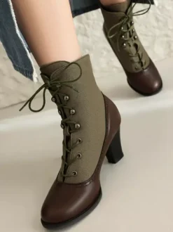 Classic Vintage Style Lolita Boots PU Leather Round Toe Red Lolita Shoes