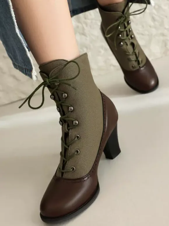 Classic Vintage Style Lolita Boots PU Leather Round Toe Red Lolita Shoes