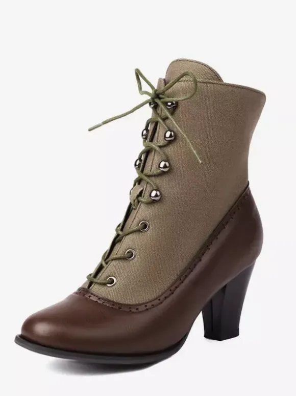 Classic Vintage Style Lolita Boots PU Leather Round Toe Red Lolita Shoes