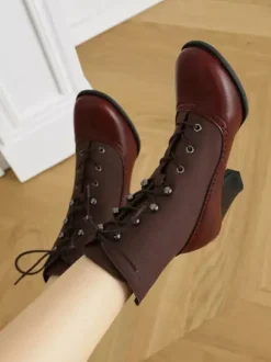Classic Vintage Style Lolita Boots PU Leather Round Toe Red Lolita Shoes