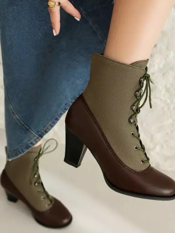 Classic Vintage Style Lolita Boots PU Leather Round Toe Red Lolita Shoes
