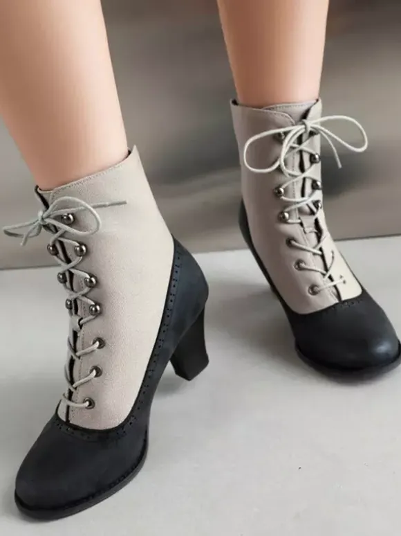 Classic Vintage Style Lolita Boots PU Leather Round Toe Red Lolita Shoes