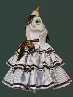 Classica Lolita Dress Polyester Ruffles Sleeveless Lolita Dresses Stripes Deep Brown JSK
