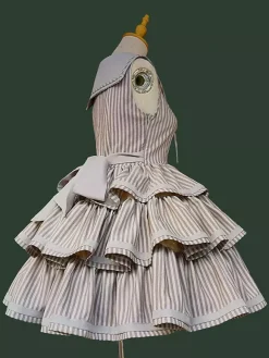 Classica Lolita Dress Polyester Ruffles Sleeveless Lolita Dresses Stripes Deep Brown JSK