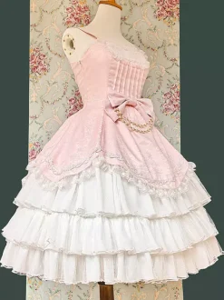 Classical Gothic Lolita Dress Bows Sleeveless Color Block Burgundy Jumper Dresses