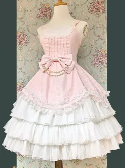 Classical Gothic Lolita Dress Bows Sleeveless Color Block Burgundy Jumper Dresses