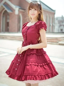 Classical Lolita Dress Layered Ruffles Lolita Dress Short Sleeves Lolita Op Dress With Bows