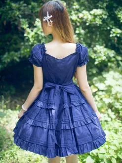 Classical Lolita Dress Layered Ruffles Lolita Dress Short Sleeves Lolita Op Dress With Bows