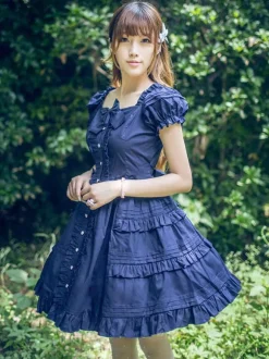 Classical Lolita Dress Layered Ruffles Lolita Dress Short Sleeves Lolita Op Dress With Bows