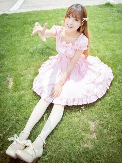 Classical Lolita Dress Layered Ruffles Lolita Dress Short Sleeves Lolita Op Dress With Bows