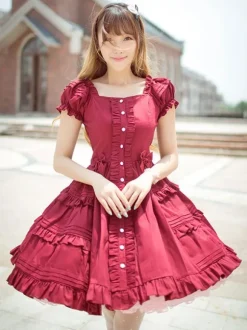 Classical Lolita Dress Layered Ruffles Lolita Dress Short Sleeves Lolita Op Dress With Bows