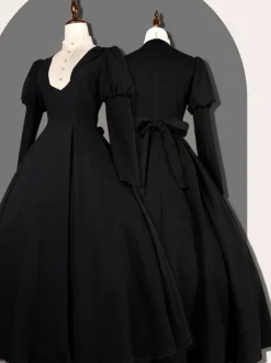 Classical Lolita Dress Lolita Puppet Polyester Ruffles Long Sleeves Classic Black Dress