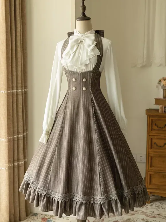 Classical Lolita Dress Polyester Sleeveless Stripes Classic Red Lolita Dresses