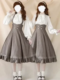 Classical Lolita Dress Polyester Sleeveless Stripes Classic Red Lolita Dresses