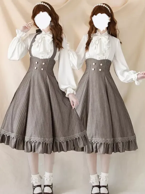Classical Lolita Dress Polyester Sleeveless Stripes Classic Red Lolita Dresses