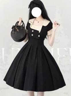 Classical Lolita Dress Polyester Sleeveless Lolita Dresses Color Block Classic Black