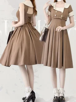 Classical Lolita Dress Polyester Sleeveless Lolita Dresses Color Block Classic Black