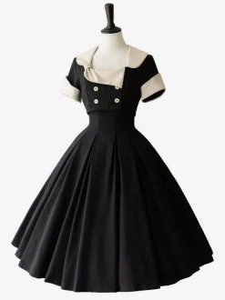 Classical Lolita Dress Polyester Sleeveless Lolita Dresses Color Block Classic Black
