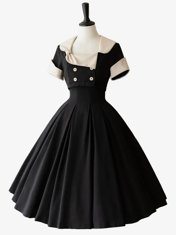 Classical Lolita Dress Polyester Sleeveless Lolita Dresses Color Block Classic Black
