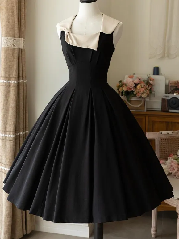 Classical Lolita Dress Polyester Sleeveless Lolita Dresses Color Block Classic Black
