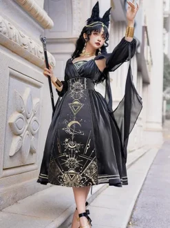 Classical Lolita Dress Polyester Long Sleeves Lolita Dresses Black Gold