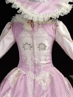 Classical Lolita Dress Polyester Long Sleeves Lolita Dresses Floral Print Classic Pink