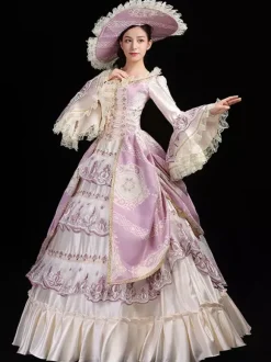 Classical Lolita Dress Polyester Long Sleeves Lolita Dresses Floral Print Classic Pink