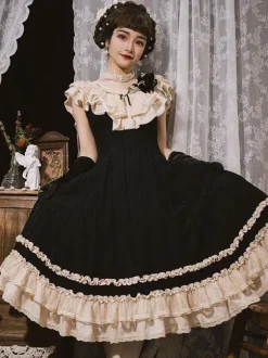 Classical Lolita Dress Polyester Sleeveless Lace Lolita Dresses Classic Black