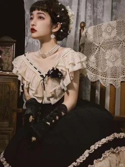 Classical Lolita Dress Polyester Sleeveless Lace Lolita Dresses Classic Black