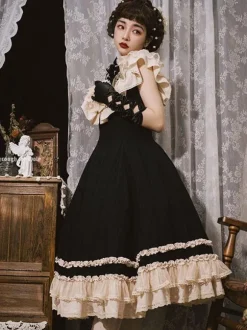Classical Lolita Dress Polyester Sleeveless Lace Lolita Dresses Classic Black