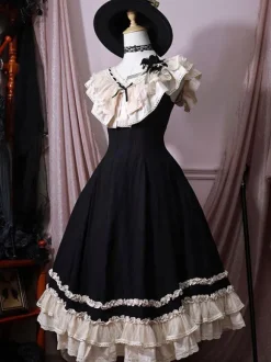 Classical Lolita Dress Polyester Sleeveless Lace Lolita Dresses Classic Black