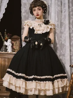 Classical Lolita Dress Polyester Sleeveless Lace Lolita Dresses Classic Black