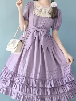 Classical Lolita Dress Polyester Short Sleeves Lavender Lolita Dresses