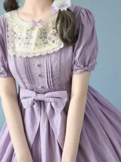 Classical Lolita Dress Polyester Short Sleeves Lavender Lolita Dresses