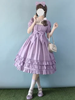 Classical Lolita Dress Polyester Short Sleeves Lavender Lolita Dresses