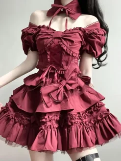 Classical Lolita Dress Polyester Short Sleeves Lolita Dresses Classic Black