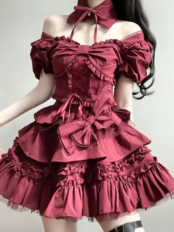 Classical Lolita Dress Polyester Short Sleeves Lolita Dresses Classic Black