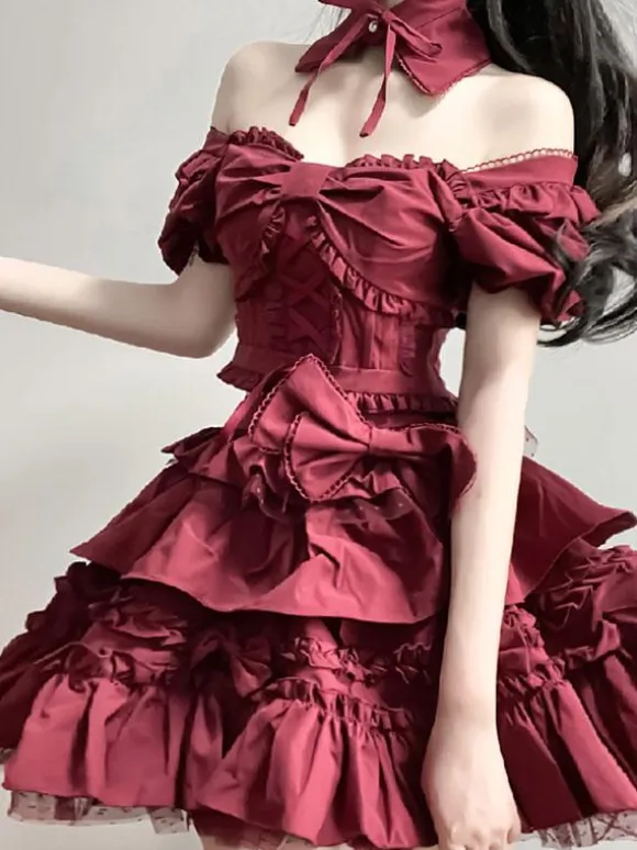 Classical Lolita Dress Polyester Short Sleeves Lolita Dresses Classic Black