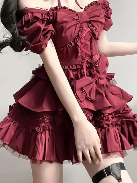Classical Lolita Dress Polyester Short Sleeves Lolita Dresses Classic Black
