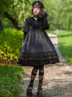 Classical Lolita Dress Velour Long Sleeves Black Lolita Dresses
