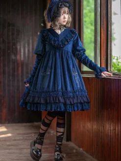 Classical Lolita Dress Velour Long Sleeves Black Lolita Dresses