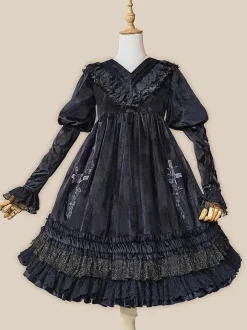 Classical Lolita Dress Velour Long Sleeves Black Lolita Dresses