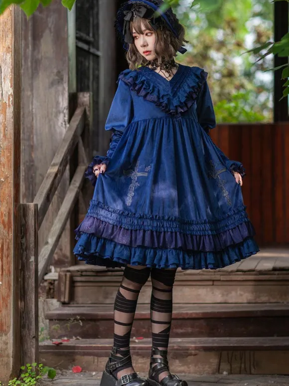 Classical Lolita Dress Velour Long Sleeves Black Lolita Dresses