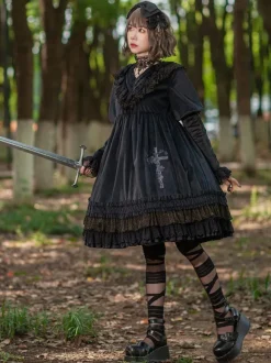 Classical Lolita Dress Velour Long Sleeves Black Lolita Dresses