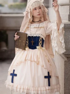 Classical Lolita Dress Chiffon Sleeveless Lolita Dresses Apricot