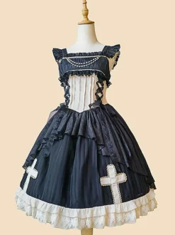 Classical Lolita Dress Chiffon Sleeveless Lolita Dresses Apricot