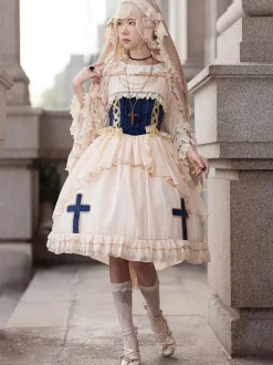 Classical Lolita Dress Chiffon Sleeveless Lolita Dresses Apricot