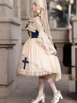 Classical Lolita Dress Chiffon Sleeveless Lolita Dresses Apricot